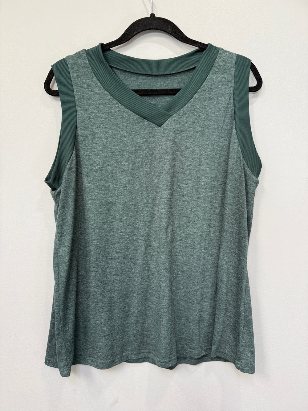 Sleeveless V-Neck Women's Top in Heathered Green